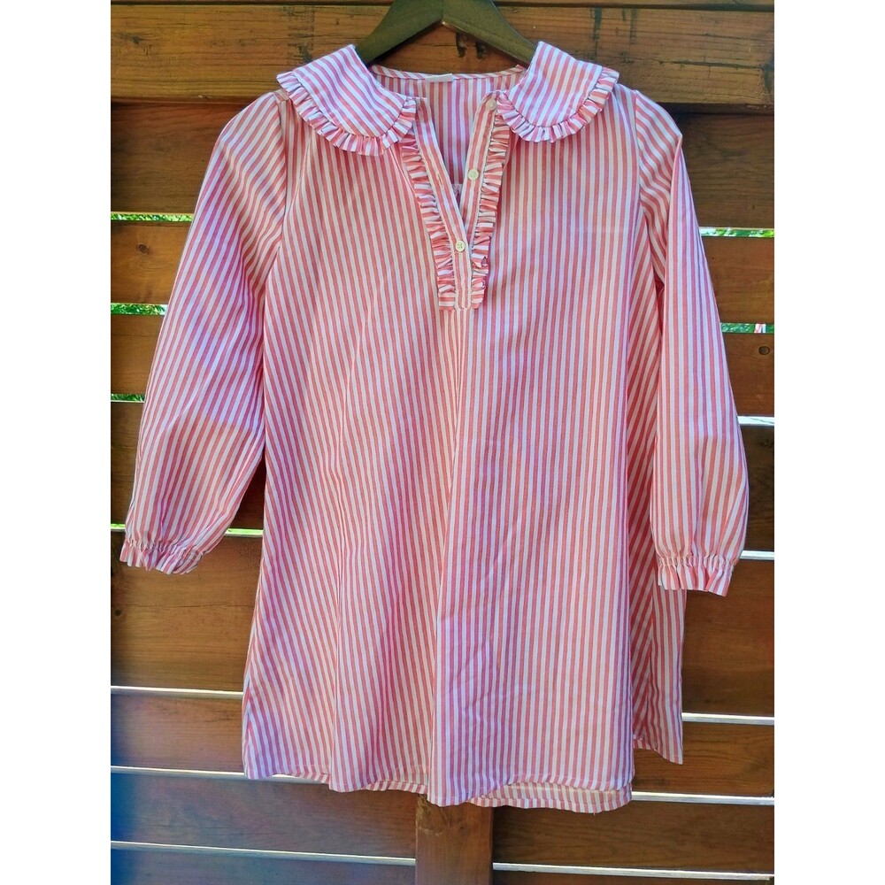 J. Crew Crewcuts Girls Long Sleeve Nightgown in Red Stripe Large Sz 10-11